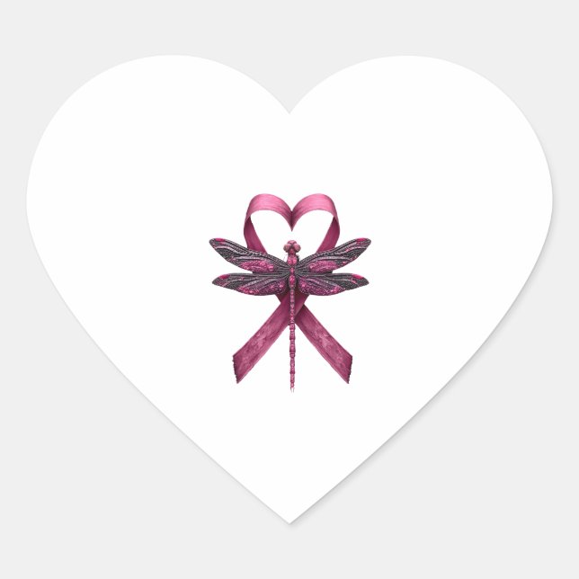 Cute Breast Cancer Heart Dragonflies Awareness Wom Heart Sticker (Front)
