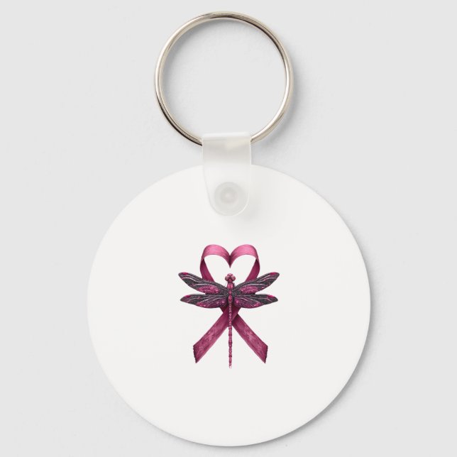 Cute Breast Cancer Heart Dragonflies Awareness Wom Key Ring (Front)