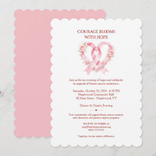 Cute Breast Cancer Pink Ribbon Heart Floral MH26 Invitation