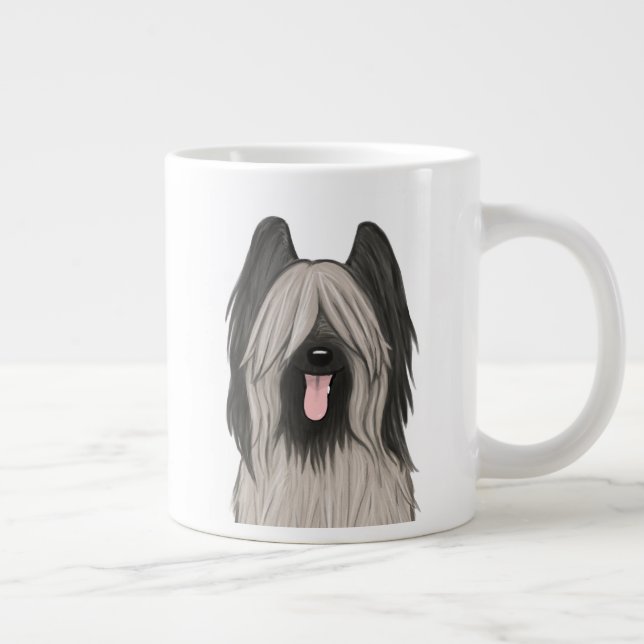 Cute Briard Cartoon Dog Large Coffee Mug (Right)