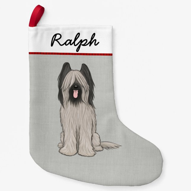 Cute Briard Cartoon Dog Personalised Pet Lover's Small Christmas Stocking (Front)