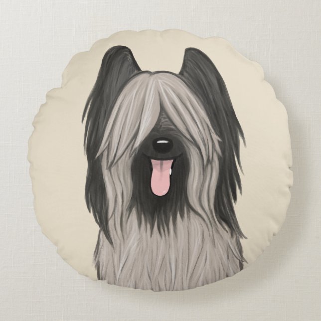 Cute Briard Cartoon Dog Round Cushion (Front)
