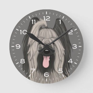 Cute Briard Dog Drawing Round Clock