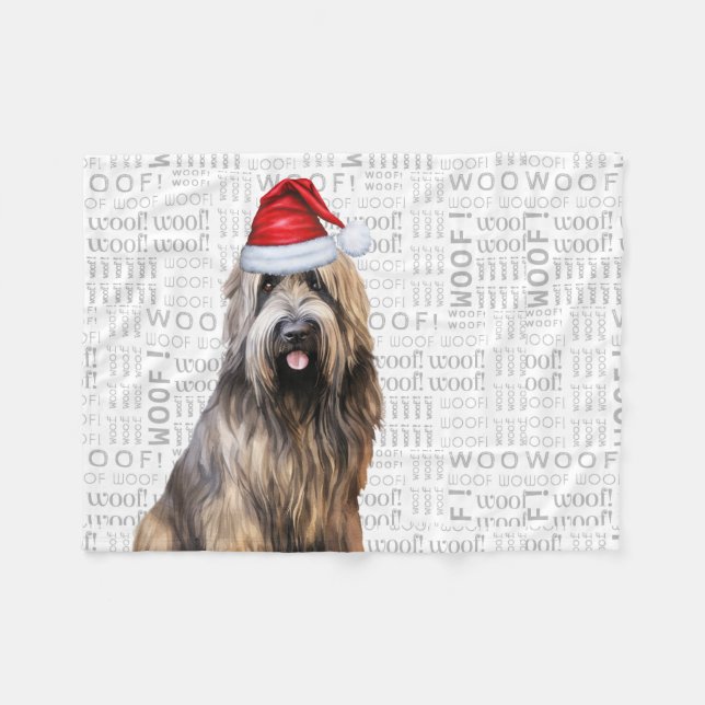 Cute Briard Shepherd Dog Christmas Holiday Fleece Blanket (Front (Horizontal))