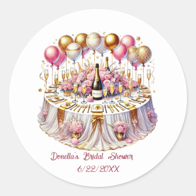 Cute Bridal Shower add name date Classic Round Sticker (Front)