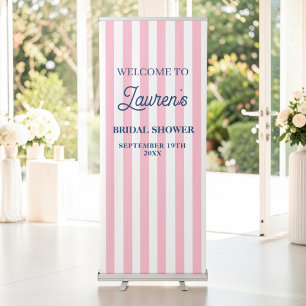 Cute Bridal Shower Pink Striped Welcome Retractable Banner