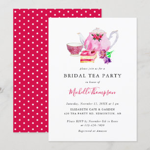 Cute Bridal Shower Tea Party Pink Teapot Script In Invitation