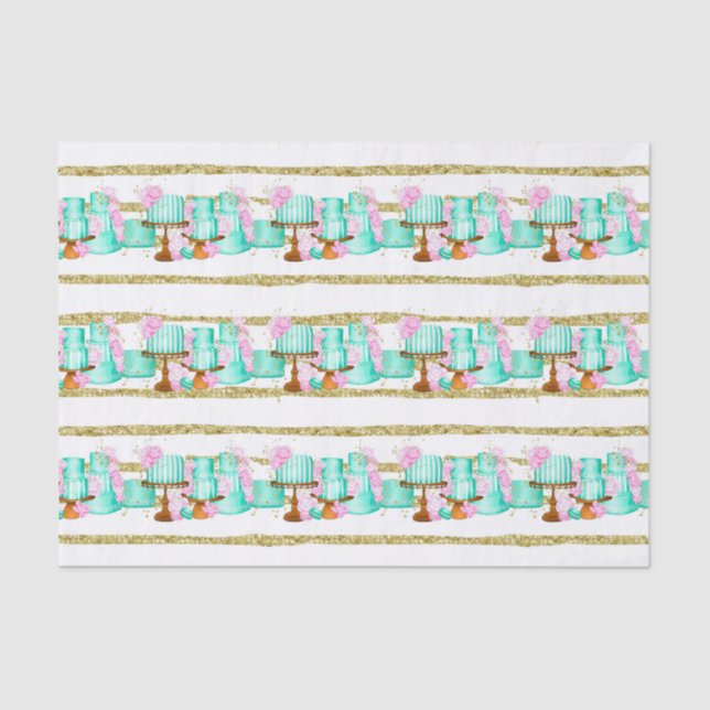 Cute Bridal Shower Wedding cakes tiled Tissue Paper (Front)