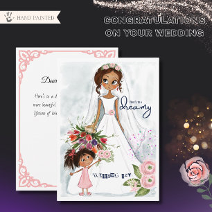 Cute Bride and Flower Girl Wedding Congratulations Holiday Card