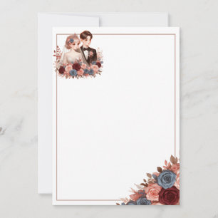 Cute Bride and Groom Blank Floral Wedding  Invitation