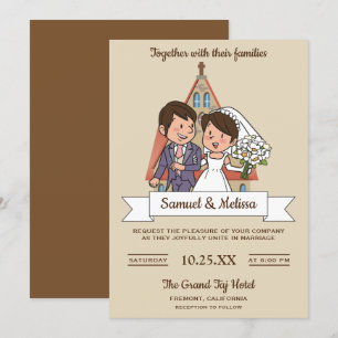Cute Bride and Groom Couple Wedding Invitation