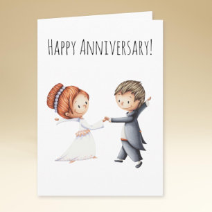 Cute Bride and Groom Dancing Wedding Anniversary Card