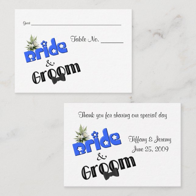 Cute Bride And Groom Design Wedding Table Place Card (Front/Back)