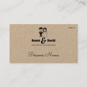 Cute Bride and Groom Flat Wedding Place Card
