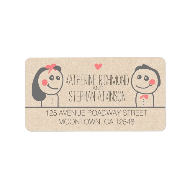 cute bride and groom illustration wedding labels (Front)