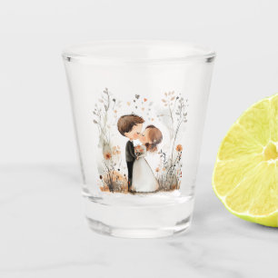 Cute Bride and Groom kissing Shot Glass