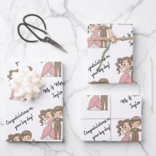 Cute Bride and Groom Names White Wrapping Paper Sheet