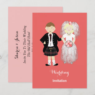 Cute Bride and Groom Scottish Wedding Theme Invitation