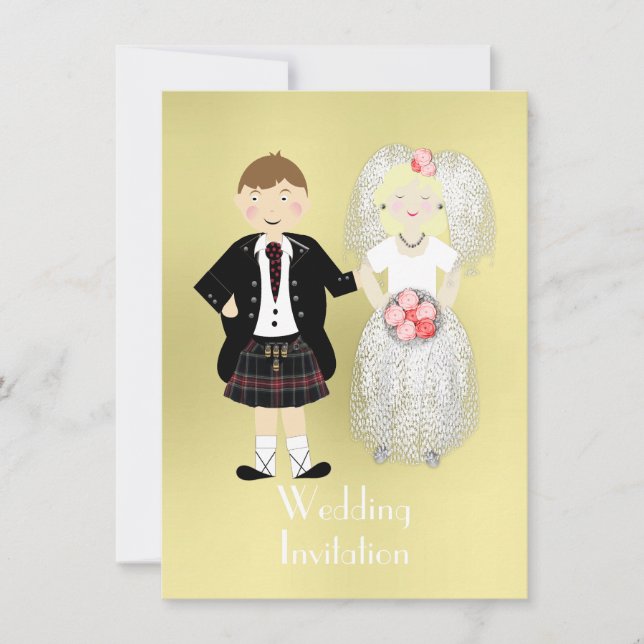 Cute Bride and Groom Scottish Wedding Theme Invitation (Front)