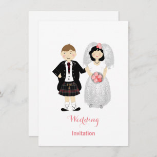 Cute Bride and Groom Scottish Wedding Theme Invitation