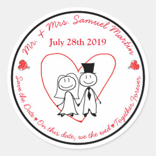 Cute Bride and Groom Stick Figure Envelope Seal