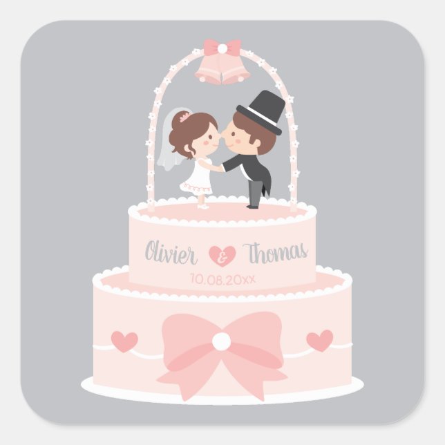 Cute Bride and Groom Topper Wedding Decor Stickers (Front)