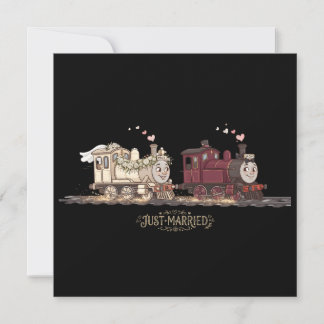 Cute Bride and Groom Trains Wedding Thank You Card