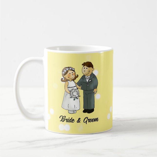 Cute Bride and Groom Wedding Celebration Coffee Mug (Left)