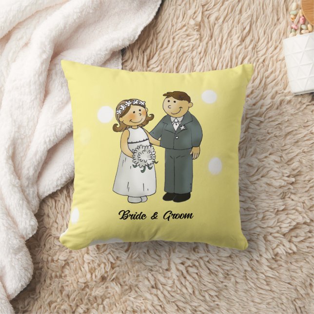 Cute Bride and Groom Wedding Celebration Cushion (Blanket)