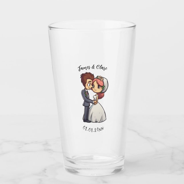  Cute Bride And Groom Wedding Glass (Front)