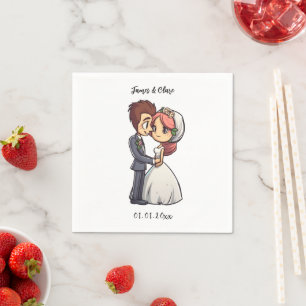 Cute Bride And Groom Wedding Napkin