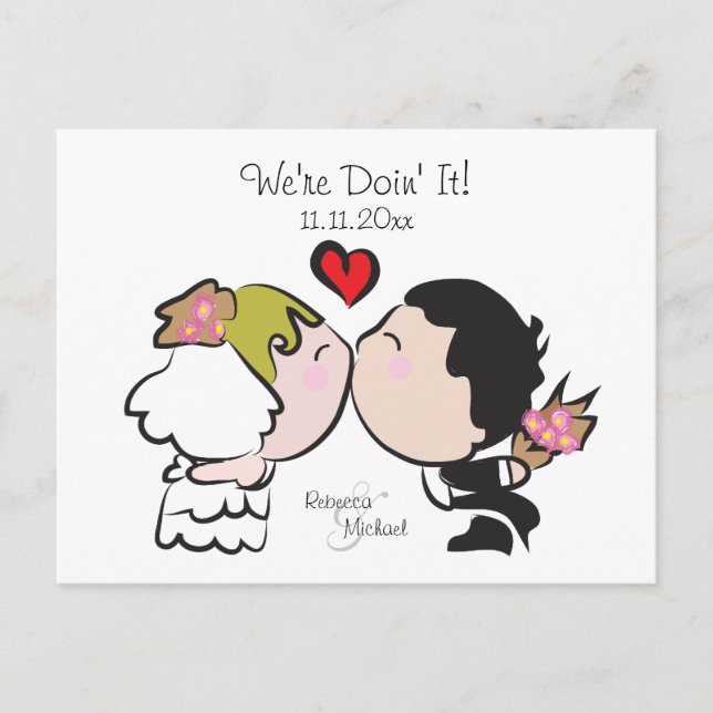 Cute Bride and Groom Wedding Postcards (Front)
