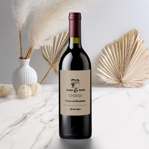 Cute Bride and Groom Wedding Wine Bottle Label