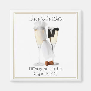 Cute Bride and Groom Wine  Save The Date Magnet
