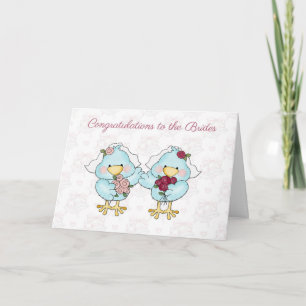 Cute Bride Birds, Lesbian Wedding Congratulations Card