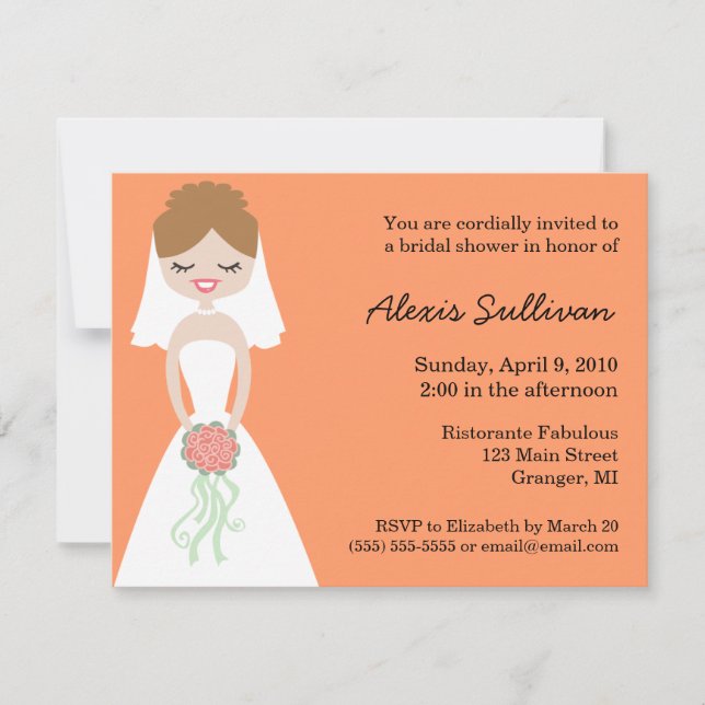 Cute Bride Bridal Shower Invitations - mango (Front)