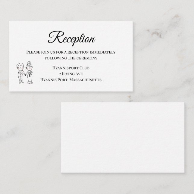 Cute Bride Groom Black White Wedding Reception Enclosure Card (Front/Back)