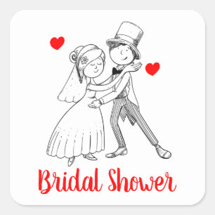 Cute Bride Groom Bridal Shower Red Black White Square Sticker