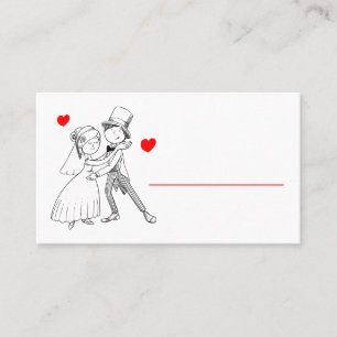 Cute Bride Groom Cartoon Red White Wedding Engaged Place Card