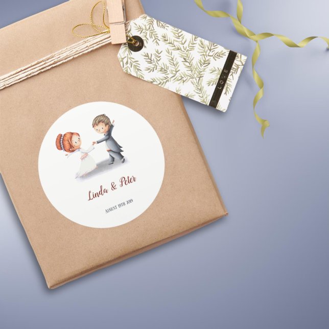 Cute Bride Groom Dancing Wedding  Classic Round Sticker (Creator Uploaded)