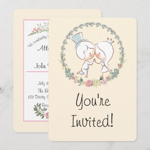 Cute Bride & Groom Floral Wedding Invites