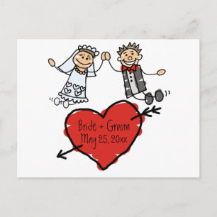 Cute Bride Groom Personalised Heart Save The Dates Announcement Postcard