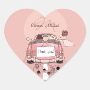 Cute Bride & Groom Pink Getaway Thank You Stickers