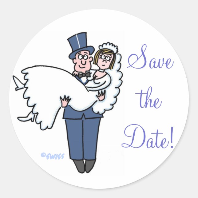 Cute Bride & Groom Save The Date Stickers (Front)