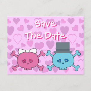 Cute Bride & Groom Skulls Save The Date Wedding Announcement Postcard
