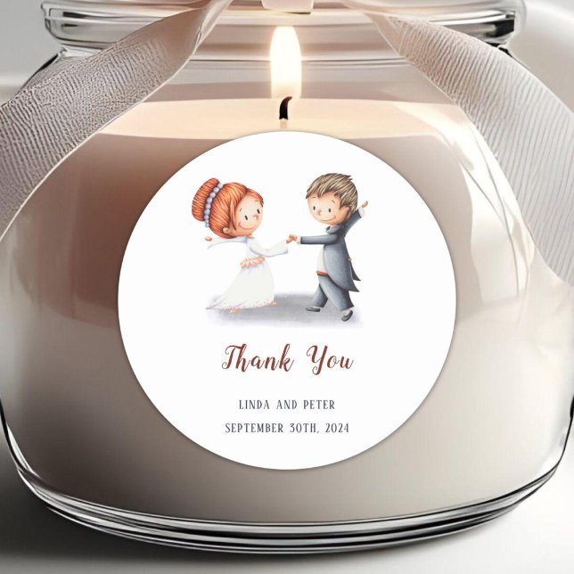 Cute Bride Groom Thank You Wedding Classic Round Sticker (Creator Uploaded)