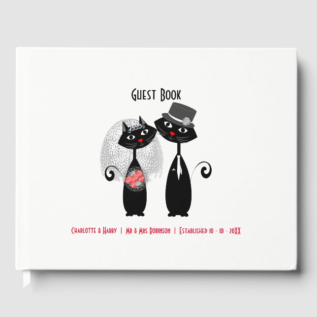 Cute Bride | Groom Wedding Cats Personalised Guest Book (Front)