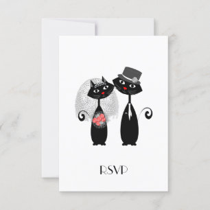 Cute Bride Groom Wedding Cats Personalised RSVP
