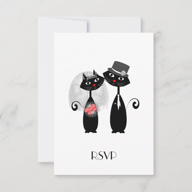 Cute Bride | Groom Wedding Cats Personalised RSVP Card (Front)