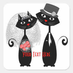 Cute Bride   Groom Wedding Cats Personalised Square Sticker